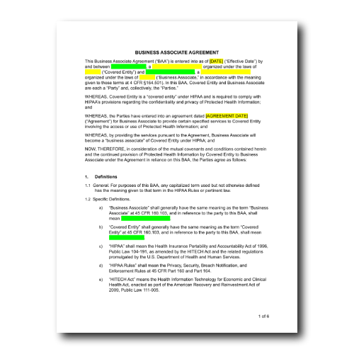 Thumbnail - Contract Template - Business Associate Agreement